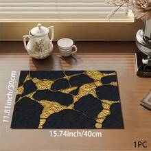1pc Black & Gold Printed Absorbent Mat/Drying Mat For Coffee Maker, Tableware - Polyester Absorbent Desktop Protective Mat With Rubber Anti-Slip Pad, For Kitchen Counter Decor, Home Bar And Dining Table - Multicolor - View 5