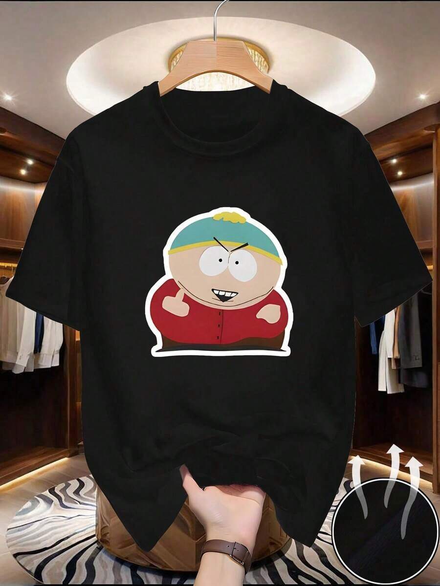 Camiseta de Hombre con Personaje de Dibujos Animados de Southern Park - Rápido Secado, Transpirable, Casual, Ideal para Deportes y Ropa casual, Conjunto de Franquicia Icónica, Lavable a Máquina, Cómoda con Cuello Redondo (Opciones de Múltiples Personajes) - Negro - Ver 1