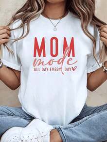 Conjunto para el Día de la Madre [S-7XL] Nueva Camiseta de Algodón para el Día de la Madre, Estilo MOM, Estampada, Cuello Redondo, para Mujer, Primavera, Perfecta para Salidas Casuales, Regalos de Vacaciones y Reuniones con Amigas. El Mejor Regalo para Mamá en el Día de la Madre. Tops de mujer. - Blanco - Ver 1