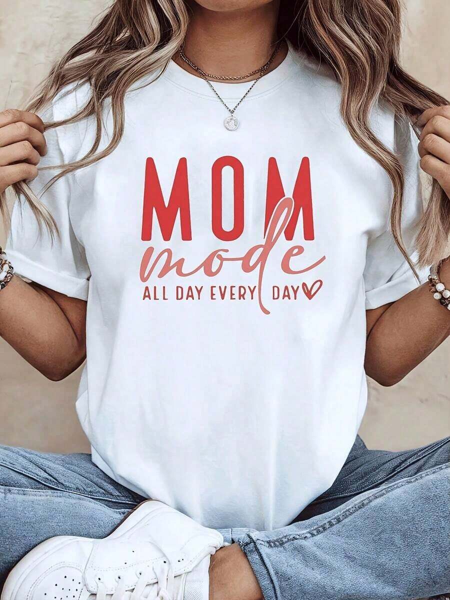 Conjunto para el Día de la Madre [S-7XL] Nueva Camiseta de Algodón para el Día de la Madre, Estilo MOM, Estampada, Cuello Redondo, para Mujer, Primavera, Perfecta para Salidas Casuales, Regalos de Vacaciones y Reuniones con Amigas. El Mejor Regalo para Mamá en el Día de la Madre. Tops de mujer. - Blanco - Ver 1