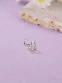 1 chiếc khuyên mũi hình trái tim hở chữ L mạ vàng đính đá Cubic Zirconia, trang sức xỏ mũi hình chữ L kiểu Y2K dành cho nữ. - Vàng - Xem 4