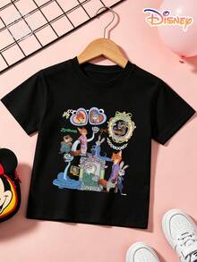 Disney Zootopia Kids T-Shirt, 100% Cotton Judy & Nick Cute Group Characters Graphic Tee, Unisex For Boys & Girls Ages 4-12, Soft Breathable No Fade, Ideal For School Outdoor Sports Casual Wear, Perfect Birthday & Children's Day Gift - Black - View 2