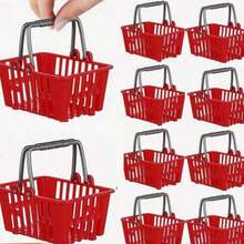 Mini Red Plastic Shopping Cart With Handle, Grocery Basket, Suitable As Party Favor, Toy House Decor - Multicolor - View 2