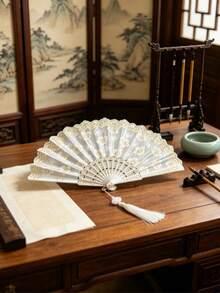 金色樱花图案折扇，舞台表演手扇，派对服装配饰（带吊坠），蕾丝折扇，镀金樱花扇，樱花藤蔓手扇，复古宫廷扇，洛丽塔配饰，化装舞会道具，舞台表演扇，婚纱装饰，吊坠手扇 - 折扇+吊墜 - 查看 12
