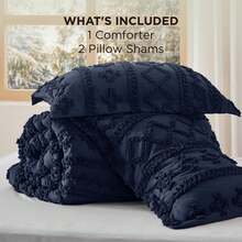 Bedsure Summer Vacation Bedding Set (Holiday Essentials), Tufted Boho Comforter Set, GentleSoft™ 3 Pieces Farmhouse Shabby Chic Embroidery Bedding, High-Quality Polyester Microfiber Summer Bedding Set, Cal King/King/Queen/Full/Twin/Twin XL Cooling Comforter Set, Soft Bedding Set Gift For Graduation/Vacation/Birthday Decoration/Back To School, For Room Decor, Home Decor, Bedroom Decor, Dorm Decor, Father's Day Gift - Hải quân - Xem 8