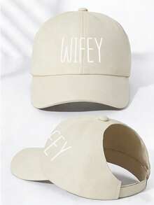 女士“WIFEY”印花马尾辫棒球帽，可调节高马尾辫丸子头凌乱发型帽，开口可调节休闲帽，适合日常街头穿着 - 彩色 - 查看 8