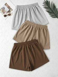 3 chiếc quần short thể thao thường ngày, màu trơn, cạp chun, có dây rút. - Nhiều màu - Xem 2