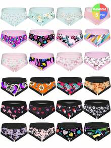 Dircho Juego de 5 bragas de mujer con estampados aleatorios y cintura elástica de contraste, ropa interior suave y elástica con estampados florales, de grafiti y de corazones, paquete transpirable para uso diario - Multicolor - Ver 1