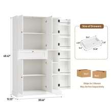 Yanosaku 68" White Pantry Cabinet With Adjustable Shelves, Freestanding Kitchen Hutch With 6 Door Shelves, Storage Drawer & Food Pantry Storage - Xem 3
