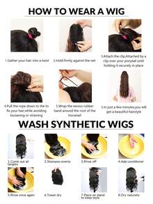 Extensiones de cola de caballo con cordón, cola de caballo larga y recta falsa, extensiones de cabello sintético natural y suave con clip, pieza de cabello resistente al calor - Negro - Ver 7