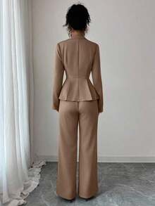 Elenzya Traje elegante que afina la cintura, pantalones acampanados y estilizadores para uso diario, adecuado para vacaciones, citas, Día de la Independencia, atuendo de maestra - Caqui - Ver 2