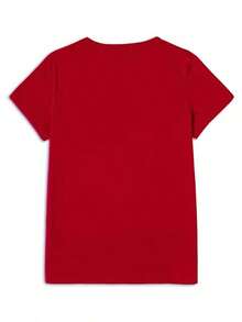 Soft 100% Cotton T-Shirt. Women's Casual Graphic Tee With Creative Bow, Pencil Case, And Notebook Design. Vibrant Colors, Loose Fit, Round Neck, Short Sleeves, Perfect For Spring And Summer. Breathable Cotton Tee, All-Around Cool. - 紅色 - 查看 2