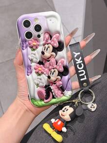 Disney Mickey Mouse Clubhouse Phone Case : 3D Fluffy Pattern Border Protector Phone Soft Phone Case With A Free Cute Mickey Bracelet Chain Lanyard, Mickey, Minnie, Goofy, Donald Duck, Daisy Duck, Pluto, For Apple 17 Promax 17 Pro 16 15 14 13 12 11 Pro Max XS Max X XR Soft Cover Summer Phone Case - trắng - Xem 5