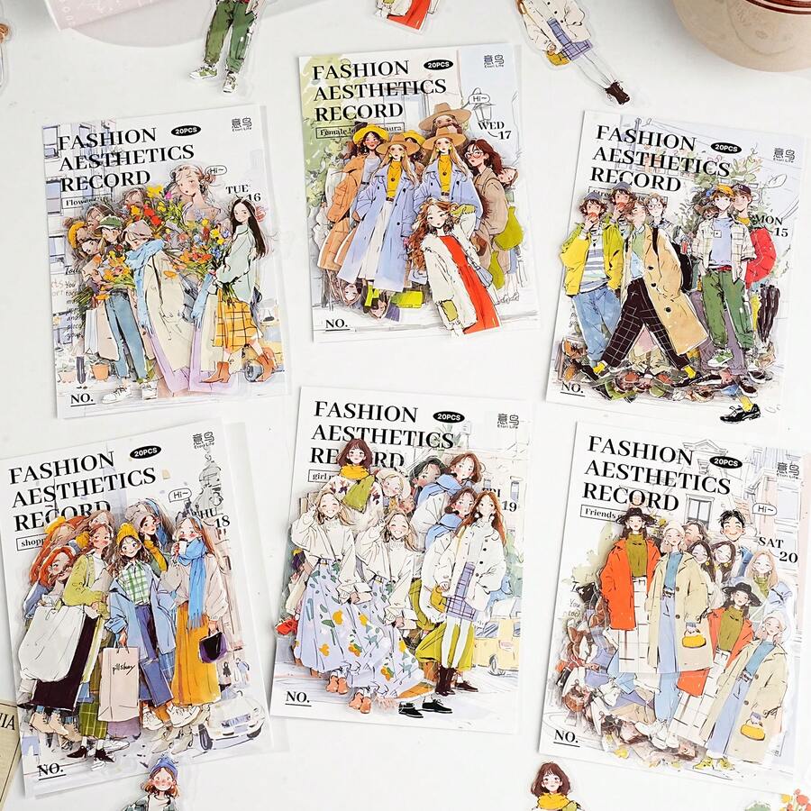 20pcs/Pack Fashion Aesthetic Sticker Set, Watercolor Stylish Girl Stickers For Scrapbooking, Diary, DIY Crafts - YLCD - View 1