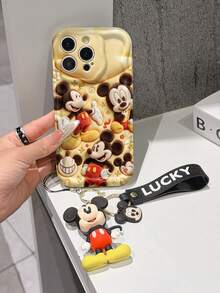 Disney Mickey Mouse Clubhouse Phone Case : 3D Fluffy Pattern Border Protector Phone Soft Phone Case With A Free Cute Mickey Bracelet Chain Lanyard, Mickey, Minnie, Goofy, Donald Duck, Daisy Duck, Pluto, For Apple 17 Promax 17 Pro 16 15 14 13 12 11 Pro Max XS Max X XR Soft Cover Summer Phone Case - 白色 - 查看 3