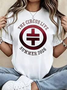 Camiseta de la gira de verano 2026 de Take That The Circus, con estampado doble en la parte delantera y trasera de una carpa de circo y un elefante, de cuello redondo, manga corta, unisex, e - Blanco - Ver 2