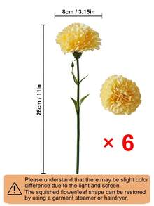 1pc/3pcs/6pcs Artificial Carnation, Silk Imitation Flower Stem, Suitable For Funeral Decoration, Wedding Bouquet, Wreath, DIY Crafts - Yellow - View 9