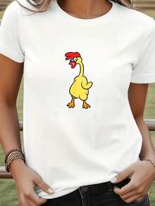 Camiseta Casual para Mujer, Blanca, con Estampado de Pollo de Dibujos Animados, Camiseta Gráfica con la Frase "Mi Animal Espiritual Es", Top de Verano para Ropa Urbana, Camiseta de Algodón p - Blanco - Ver 3