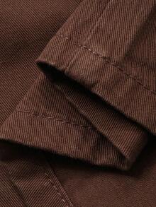 Conjunto de mezclilla informal para mujer con chaleco de mezclilla sin mangas de cuello en V y pantalones rectos - Marrón - Ver 7