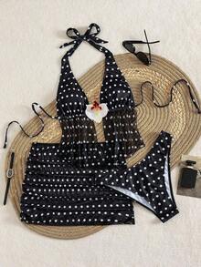 Conjunto de bikini sexy con tirantes de espagueti y estampado aleatorio para mujeres 2026, conjunto de verano, elegante, Día de San Valentín, playa, vacaciones, casual, único, conjunto de verano, conjunto de vacaciones de verano, primavera, conjunto de Día de San Valentín para mujeres, carnaval - Multicolor 7 - Ver 1