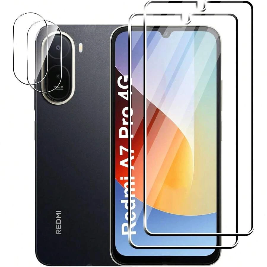 适用于 Redmi A7 Pro、15/15C、A3X/Note 15 Pro 5G 的 4 件套 - 2 片钢化玻璃屏幕保护膜 + 2 片钢化玻璃摄像头镜头保护膜，防刮保护膜 - 無色 - 查看 1