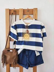 Camiseta de mujer de manga corta y cuello redondo, de estampado digital de lunares, de estilo minimalista y fashionable, 56% algodón, regalo para amigos - Blanco 3 - Ver 4