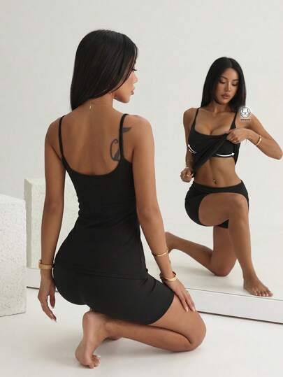 1pc Spring/Summer New U-Back Camisole, 2-In-1 With Built-In Cup Holder Strap Vest, Casual Sports Yoga Outer Wear Backless Undershirt, Versatile Women Clothing
