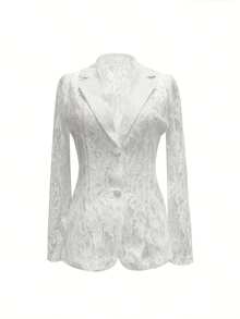 Women's Elegant Semi-Sheer Lined Blazer Jacket, Spring/Summer Hollow Out Lace Blazer Jacket - White - View 3