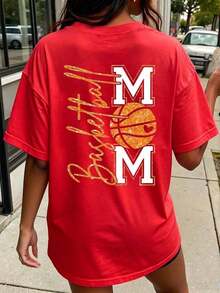 Camiseta de Mujer "Pure Basketball Mom" - Diseño Gráfico de Baloncesto con Brillantina y la Letra "MOM" con Corazón, Manga Corta, Cuello Redondo, Top Casual de Verano para Atuendos de Día de Partido, Eventos y Ropa Casual - Ajuste Transpirable, Regalo Ideal para Mamás de Baloncesto (Producto Local), Camiseta de Mujer de Manga Corta con Cuello Redondo Estampado - Uso Diario Casual, Deportes y Fitness, Todas las Temporadas|   Perfecto para el Día del Jugador y el Día de San Valentín - Blanco - Ver 1