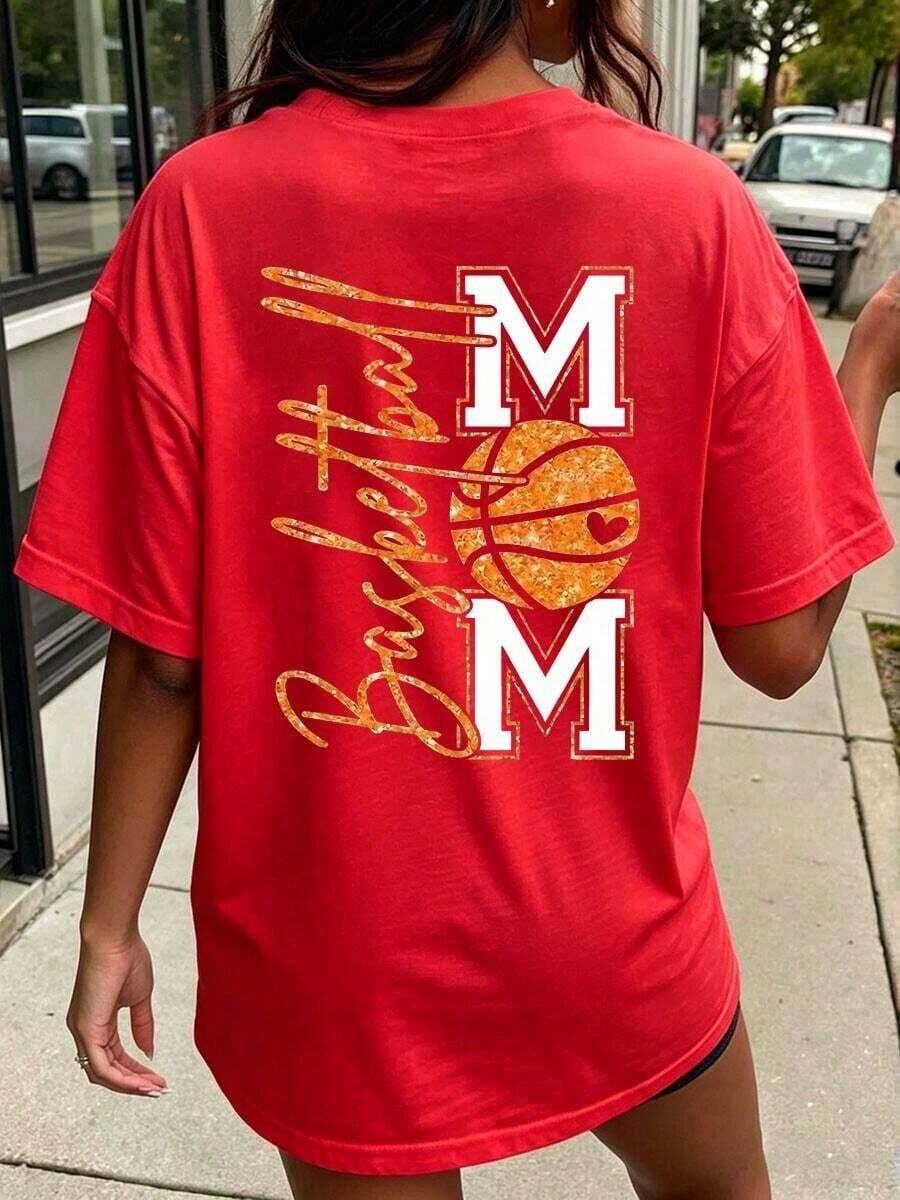 Camiseta de Mujer "Pure Basketball Mom" - Diseño Gráfico de Baloncesto con Brillantina y la Letra "MOM" con Corazón, Manga Corta, Cuello Redondo, Top Casual de Verano para Atuendos de Día de Partido, Eventos y Ropa Casual - Ajuste Transpirable, Regalo Ideal para Mamás de Baloncesto (Producto Local), Camiseta de Mujer de Manga Corta con Cuello Redondo Estampado - Uso Diario Casual, Deportes y Fitness, Todas las Temporadas|   Perfecto para el Día del Jugador y el Día de San Valentín - Blanco - Ver 1