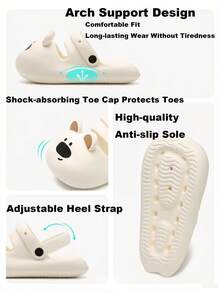 Women's Thick-Sole Sandals, Waterproof Platform Slip-On Slippers, Cute Pug Design, Breathable, Non-Slip, Shock-Absorbing, Suitable For Indoor/Outdoor, Garden, Beach, Spring/Summer - White - View 9