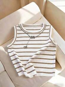Camiseta de tirantes casual y versátil con cuello redondo y rayas para mujer - Multicolor 10 - Ver 4
