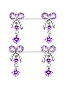 2 piezas de anillos para pezones con colgante de mariposa de cobre con circonita, joyería de perforación sexy de acero inoxidable apta para uso diario - Multicolor - Ver 7