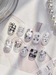 1 adesivo de unha 5D gótico escuro e fofo, luxuoso, prateado, com estrela de desenho animado e batimento cardíaco, acessórios para decoração de unhas DIY - Prata - Ver 6