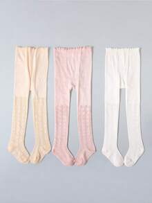 3 Pairs Girls' Mesh Jacquard Tight Leggings, Sweet Daily Versatile Colors, Suitable For Transitional Season Wear With Girls' Pants, Fits Ages 2-10 - Multicolor - View 2