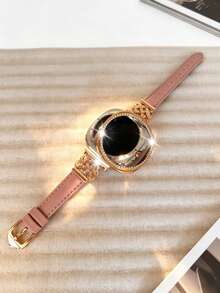Galaxy Watch 8 錶帶 + 錶殼，幾何設計粉色皮革錶帶 + 1 個亮面錶殼（不含螢幕保護貼），相容 40mm/44mm Galaxy Watch 8，可調節替換錶帶配件，適合 4.6 至 6.7 英吋手腕，運動錶帶 - 玫瑰金+粉紅玫瑰金扣 - 查看 3