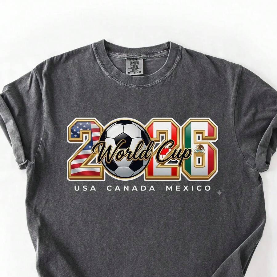 Camiseta Gráfica de Fútbol de la Copa Mundial 2026 de , USA, Canadá, México - Blanco (solo estilos en blanco y negro) - Ver 1