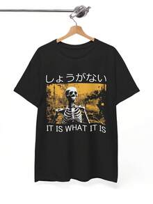 Camiseta con estampado de esqueleto. Camiseta unisex de 220 g, 100 % algodón. Peso ideal para todas las estaciones, apta tanto para hombres como para mujeres. Tejido de alta calidad y duradero, suave al tacto y de larga duración. Prenda transpirable, ideal para el otoño, vacaciones, el Día de la Madre, celebraciones del Día de la Independencia y como regalo. - Negro - Ver 1
