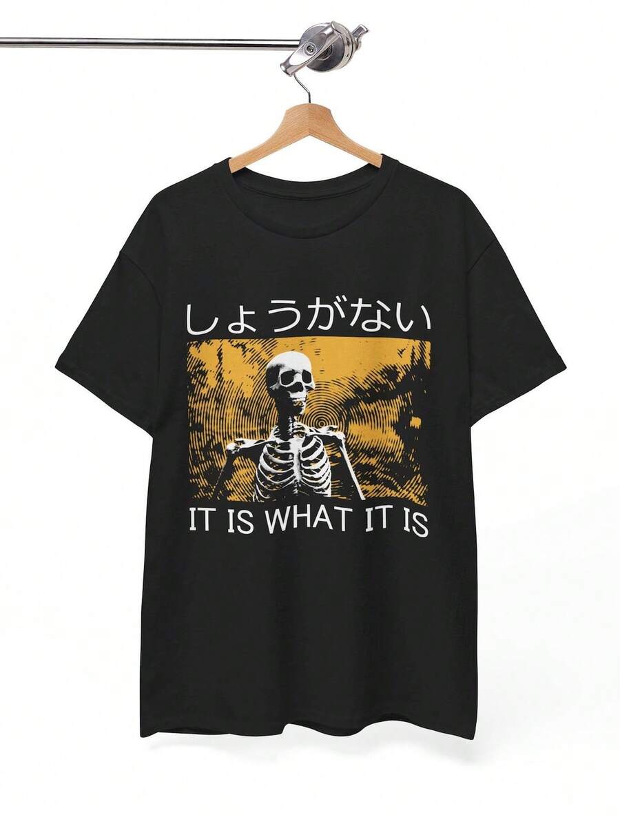Camiseta con estampado de esqueleto. Camiseta unisex de 220 g, 100 % algodón. Peso ideal para todas las estaciones, apta tanto para hombres como para mujeres. Tejido de alta calidad y duradero, suave al tacto y de larga duración. Prenda transpirable, ideal para el otoño, vacaciones, el Día de la Madre, celebraciones del Día de la Independencia y como regalo. - Negro - Ver 1