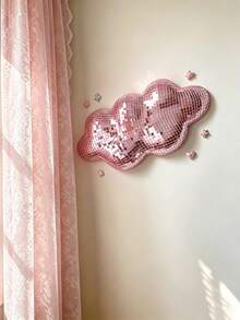1pc Disco Mirror Cloud Wall Decor Hanging Ornament, Home Reflective Decorative Item - Pink - View 2