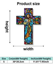 1pc Colorful Glass Textured Cross Iron Wall Decor, Vintage Style Wall Hanging Ornament, Retro Religious Home Decor Hanging Piece, Suitable For Bathroom, Living Room, Bedroom, Wall Decoration - Cross - View 13