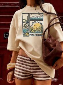 Retro Summer Style Short Sleeve T-Shirt, Fashionable Short Sleeve T-Shirt For Spring And Summer 2026, Made In Mexico, 180 Grams. Cartoon Print, Couple Design, Suitable For Indoor Or Outdoor Wear. Crew Neck, Unisex, Ideal For Office And Leisure. One-Piece Pack. - APR-P631577SLNDXZGY452 - 查看 3