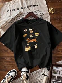 Cute And Relaxed Print Short-Sleeve T-Shirt, Fashionable Short-Sleeve T-Shirt For Spring And Summer 2026, Made In Mexico, 180 Grams. Cartoon Print, Couple Design, Suitable For Indoor Or Outdoor Wear. Crew Neck, Unisex, Ideal For Office And Leisure. One-Piece Pack. - BK-P631577SLNDXZGY444 - 查看 4