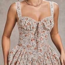 Elegante vestido sin mangas con estampado floral para mujer, adecuado para citas, vacaciones, fiestas de té, discotecas y reuniones, día de San Valentín, trajes de San Valentín para mujeres - Rojo - Ver 8