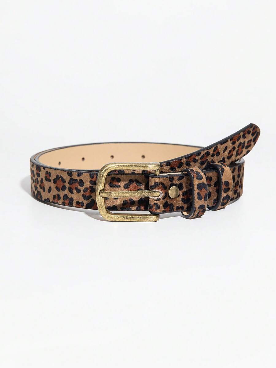 1pc Women's Vintage Leopard Print Minimalist Buckle Denim Decorative Belt - Multicolor - View 1