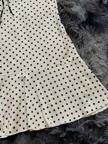 Vestido mini con volantes, estampado de lunares y encaje contrastante sin tirantes para mujer - Blanco - Ver 4