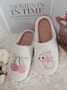 Dép đi trong nhà nữ kiểu dáng giản dị, dễ thương, in hình gấu và hoa, lót lông mềm mại, thêu họa tiết hoạt hình, chống trơn trượt, thích hợp sử dụng trong nhà vào mùa đông. - Hồng - Xem 4