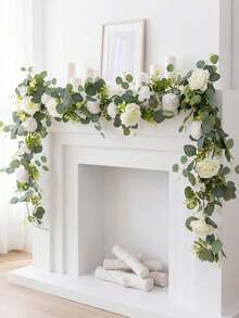 1 buah Bunga Lemon Daisy & Sulur Eucalyptus, Cocok untuk Dekorasi Musim Semi/Panas, Ruangan, Kamar Tidur, Pernikahan, Meja, Furnitur, Pembungkus Tangga - Sulur hijau putih - View 7