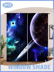 2 Panels Galaxy Nebula Starry Sky Curtains, Space Print Window Curtains, Soft Light Filtering Astronomy Curtains For Boys Girls, Machine Washable - Multicolor - View 3