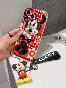 Disney Mickey Mouse Clubhouse Phone Case : 3D Fluffy Pattern Border Protector Phone Soft Phone Case With A Free Cute Mickey Bracelet Chain Lanyard, Mickey, Minnie, Goofy, Donald Duck, Daisy Duck, Pluto, For Apple 17 Promax 17 Pro 16 15 14 13 12 11 Pro Max XS Max X XR Soft Cover Summer Phone Case - 白色 - 查看 4